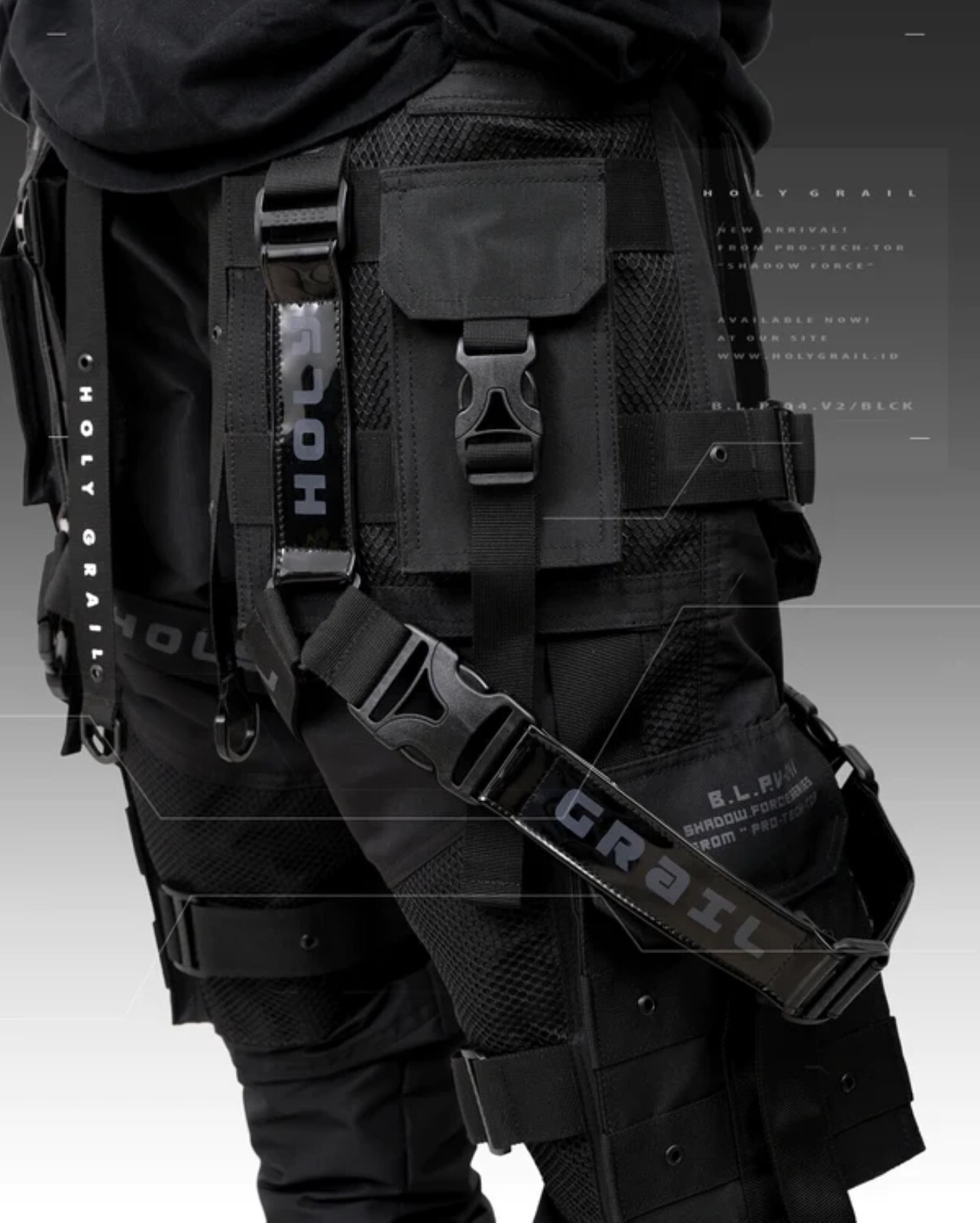 Men’s Black Streetwear Techwear Heavy Cargo Trouser Pants H-G B.L.P-04.V2/BLCK