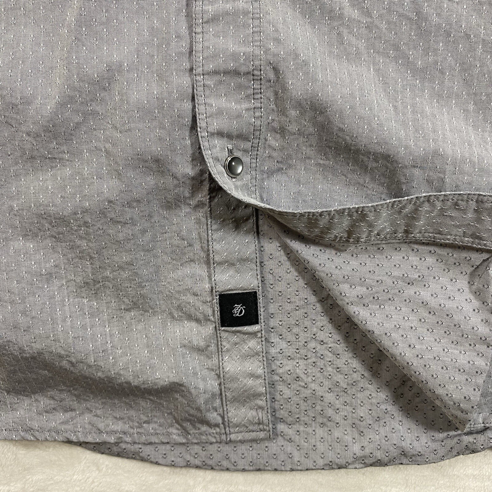 7D 7Diamonds Pearl Snap Western Shirt Sz M Gray Elbow Pads Geo Abstract Stitch