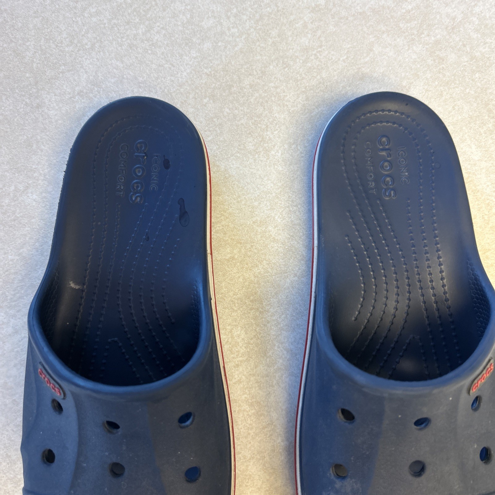 Crocs Bayaband Navy Blue Red White Slip-On Slide Sandals Womens Size 9 Mens 7