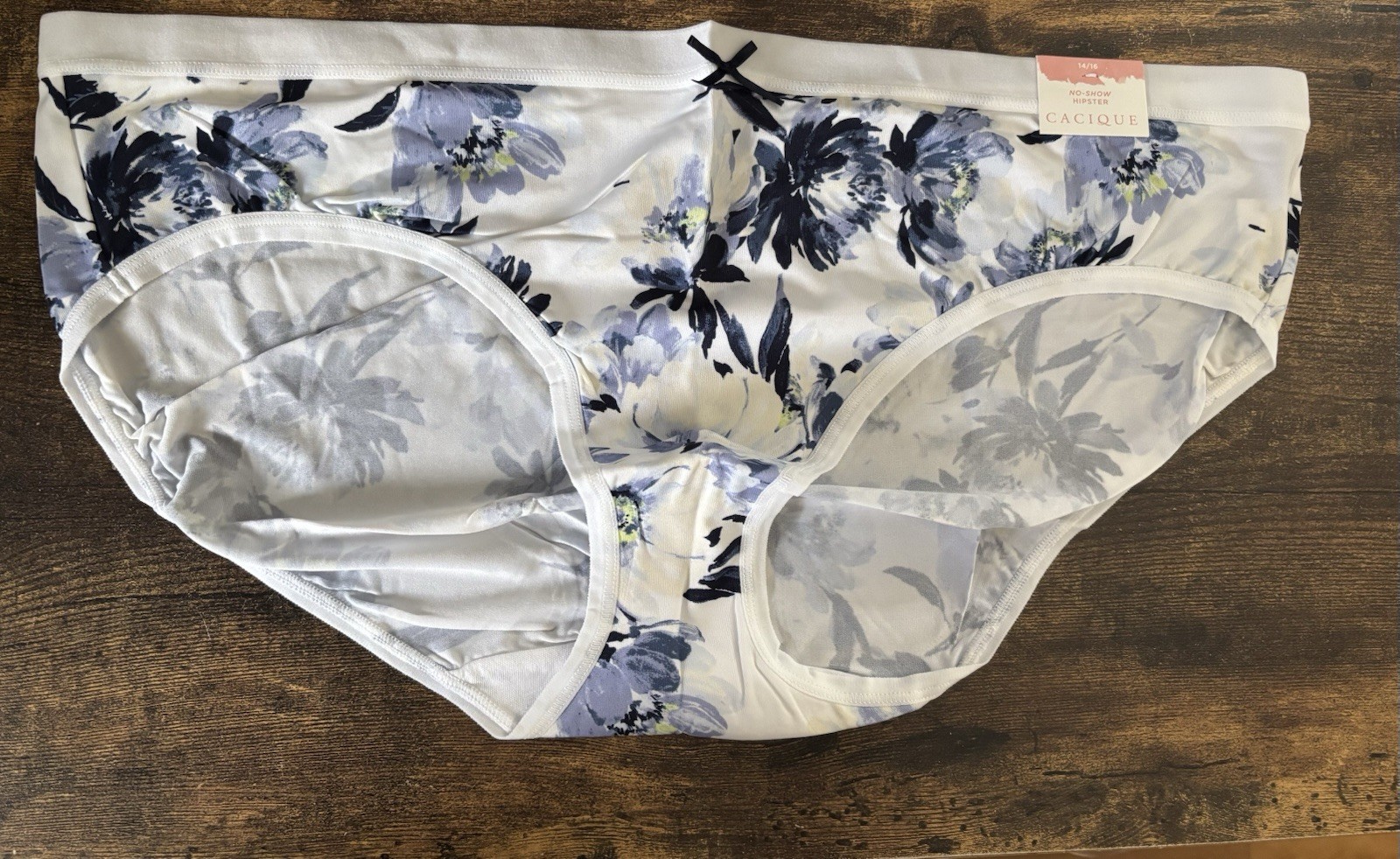 Size 14/16 Lane Bryant Cacique No Show Hipster Nylon Panty Navy Blue Pink Flower