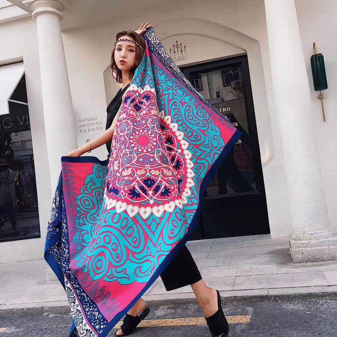 Ethnic Cotton Linen Scarf Beach Shawl Summer Sun Protection Wrap for Women