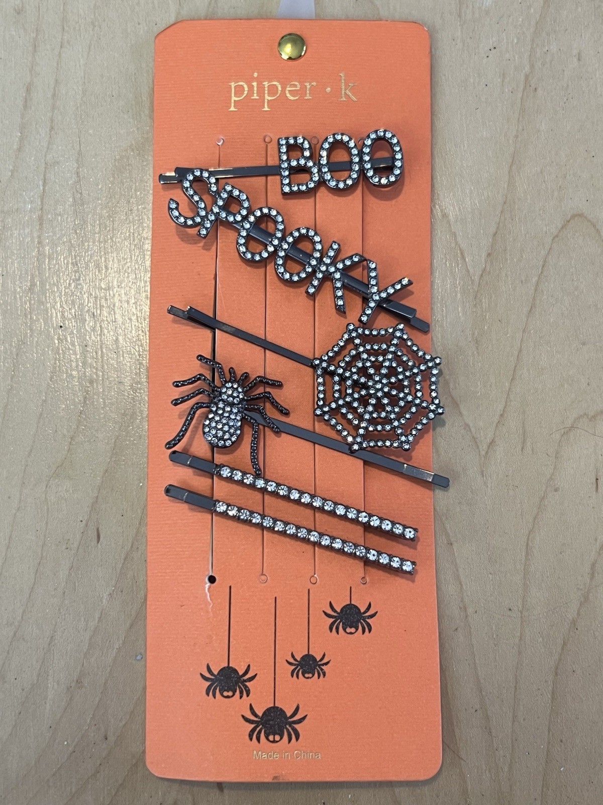 Piper K Halloween Hair Clip Set Rhinestone BOO Spooky Spider Web 6 Pins Bling