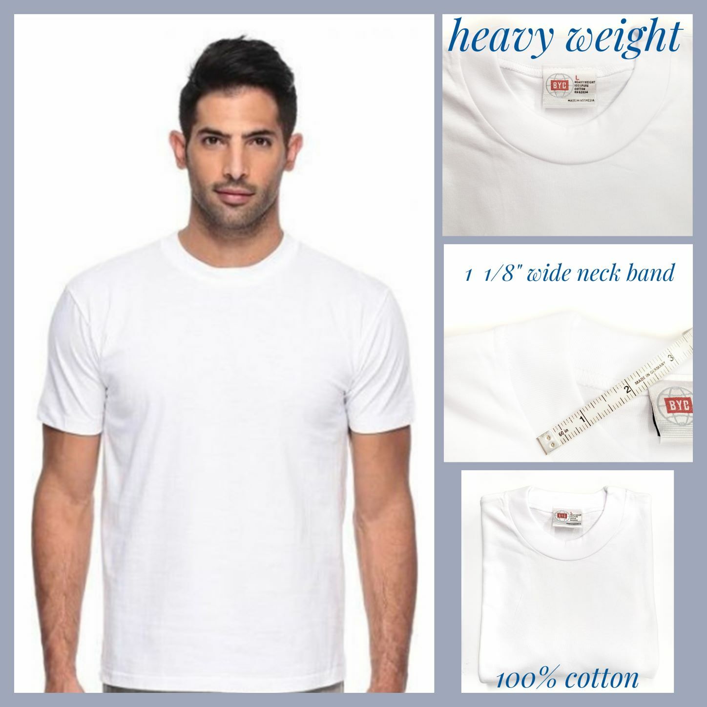 BYC 3 Pack Men 100% Premium Cotton Heavy Weight Crew Solid Short Sleeve T-Shirt