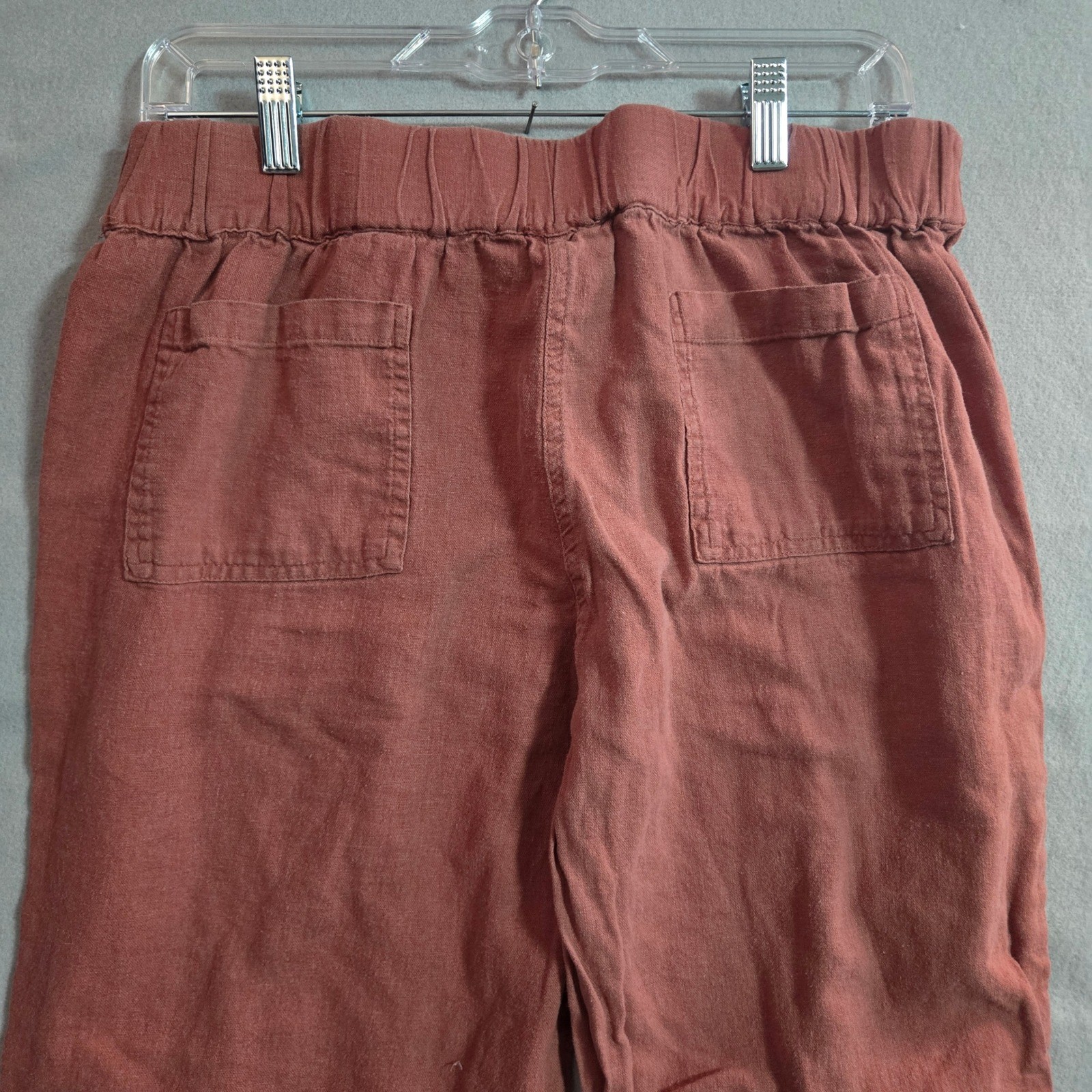 Linen Blend Pull On Jogger Pants Rust Terracotta Elastic Waist Drawstring Small