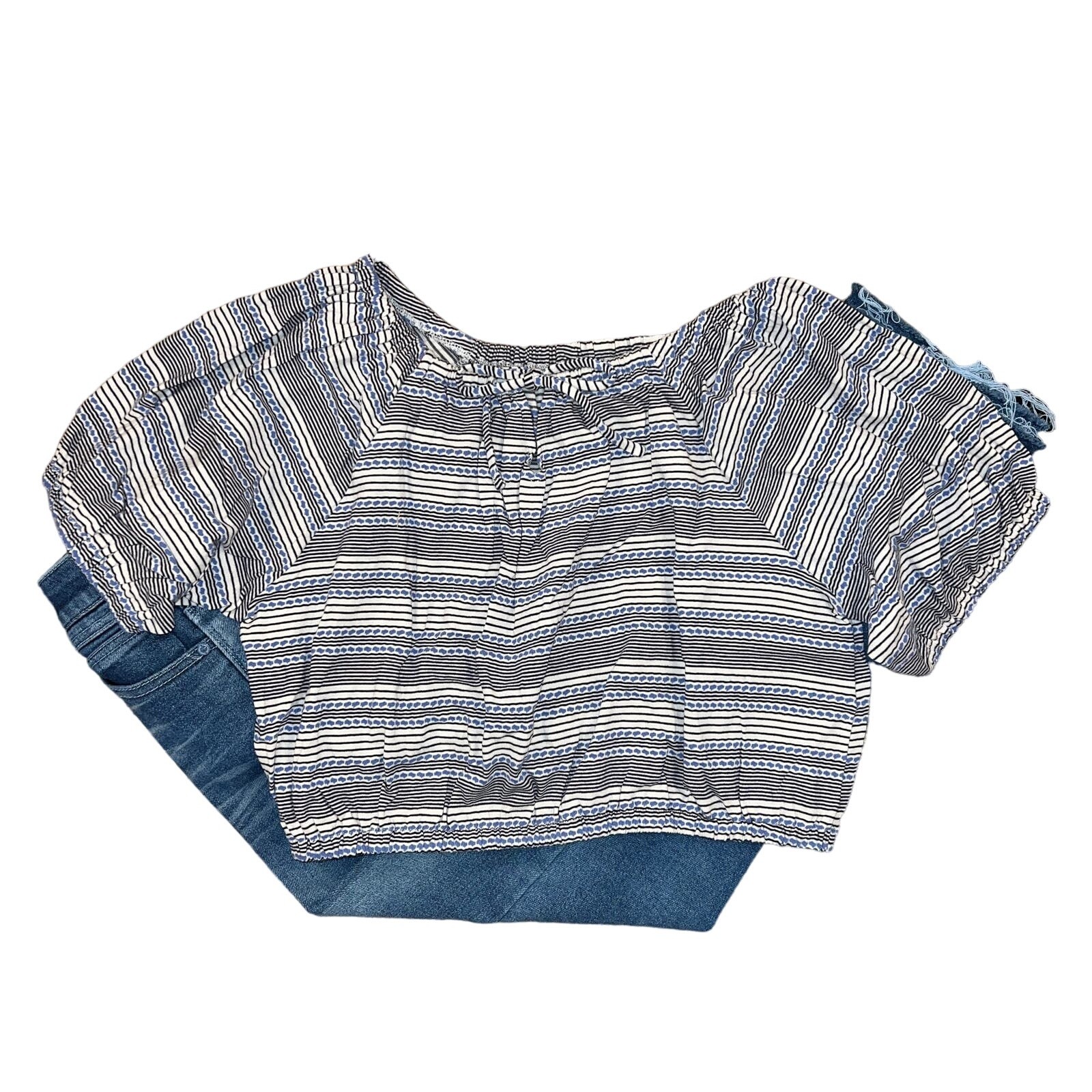 NWT Madewell Tranquil Blue Stripe Jacquard Keyhole Crop Top – SIZE XL