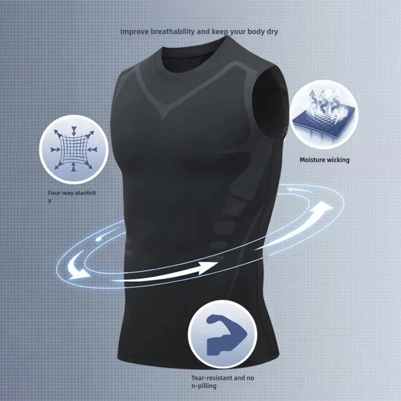Men Athletic Compression Shirt Workout Shaper Tank Top Sport Gym Vest