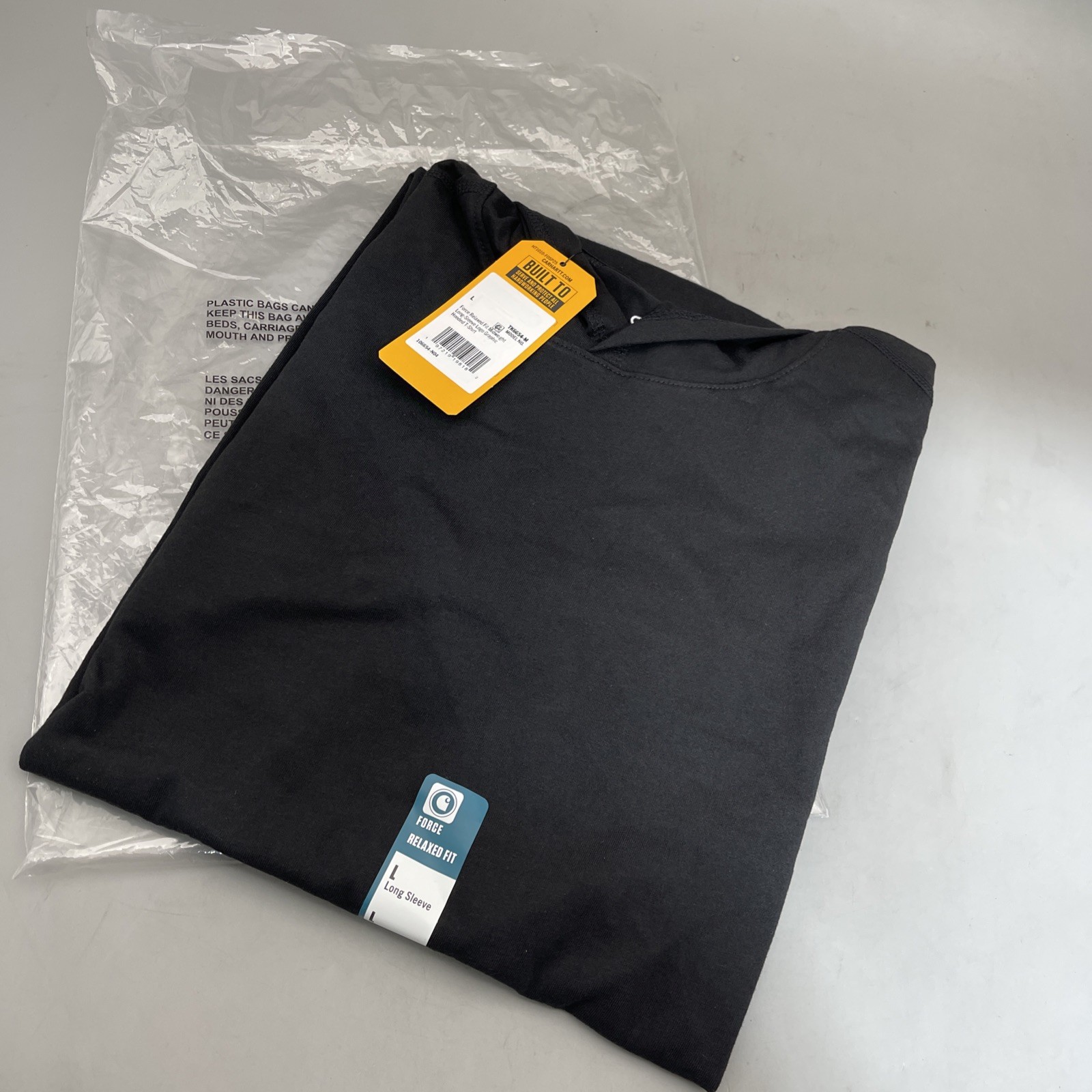 Carhartt Men’s Force Relaxed Fit Long Sleeve Logo Hooded Shirt Size L Black New