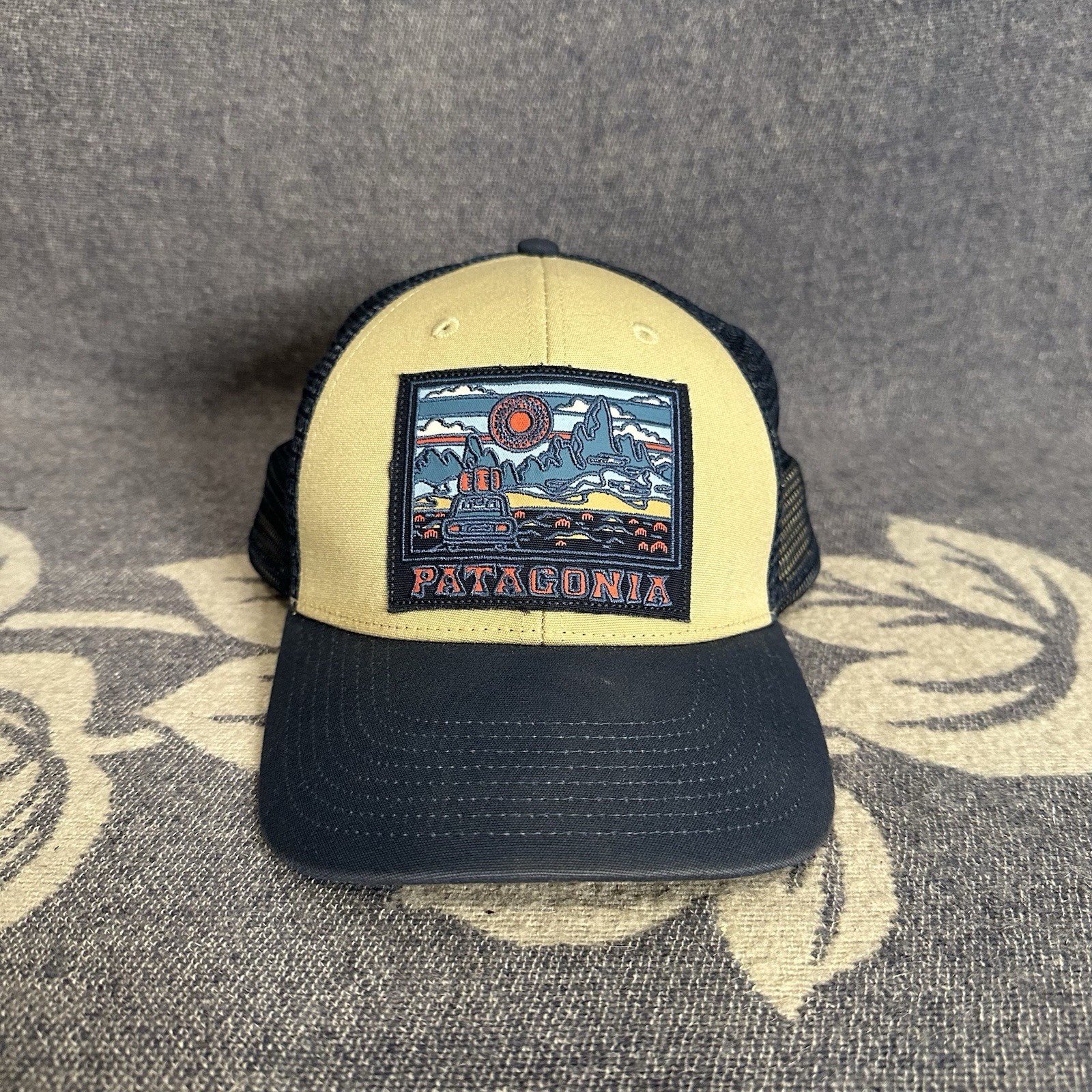 Patagonia Summit Road Lo Pro Mesh Breathable Trucker Hat Cap Blue Tan Adjustable