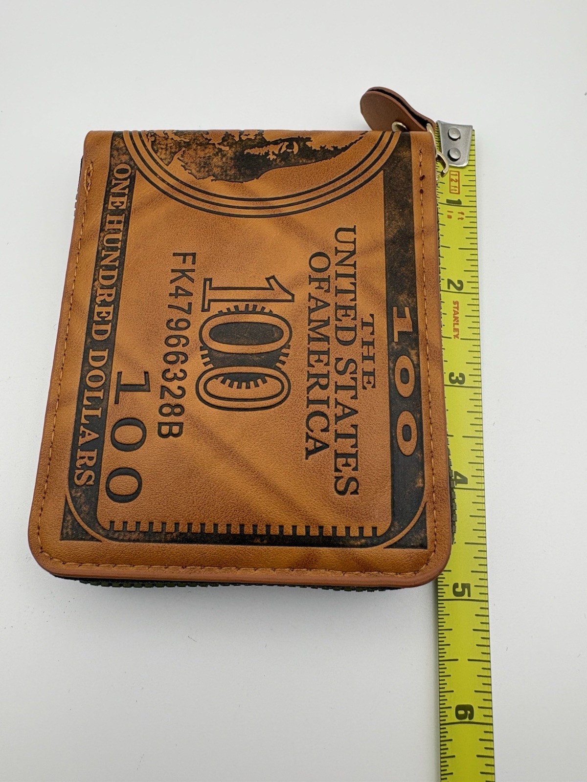 Vintage Novelty $100 Bill Leather Zip-Around Bifold Wallet