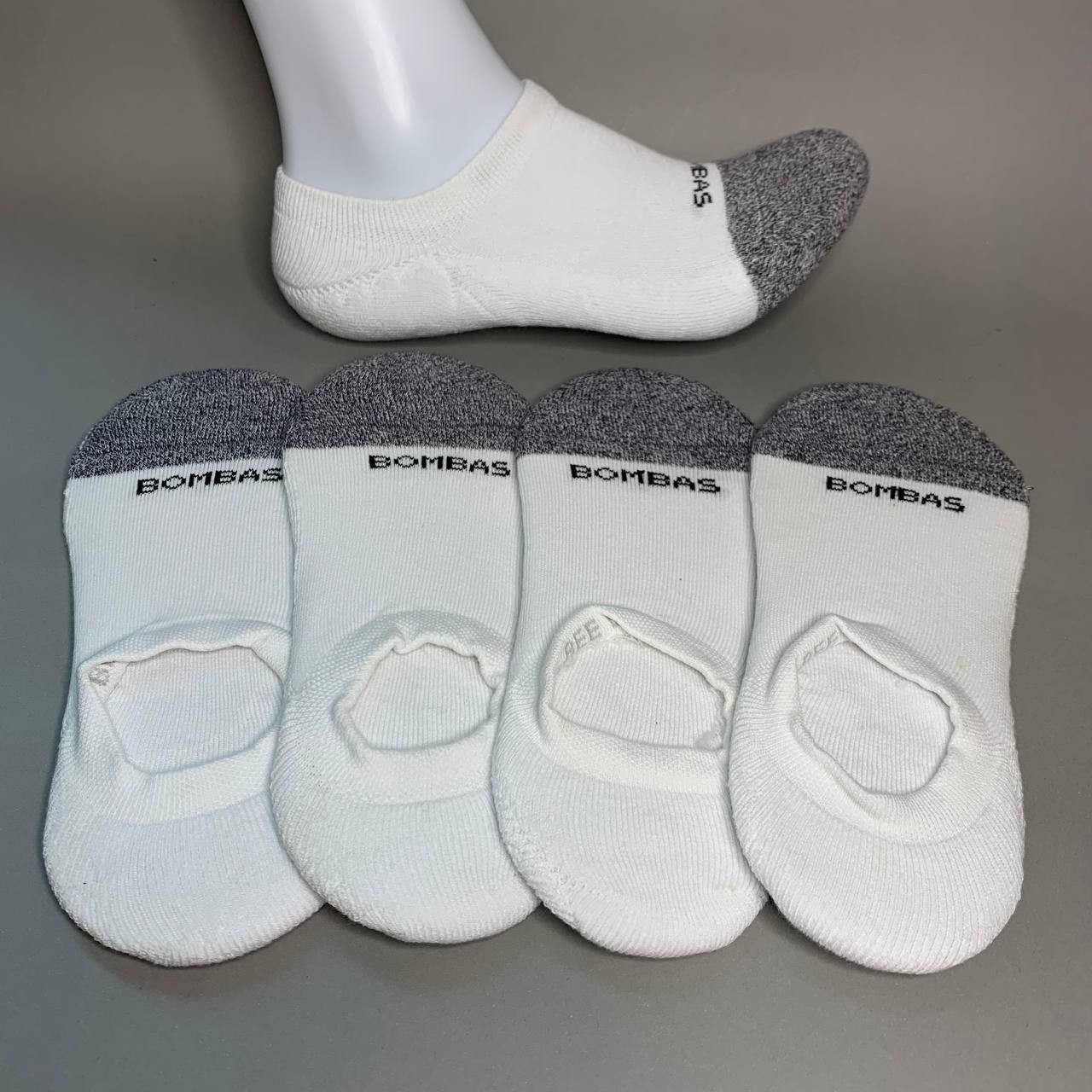 BOMBAS White No Show Socks Cushioned Everyday Unisex Size M, L 4 Pairs New