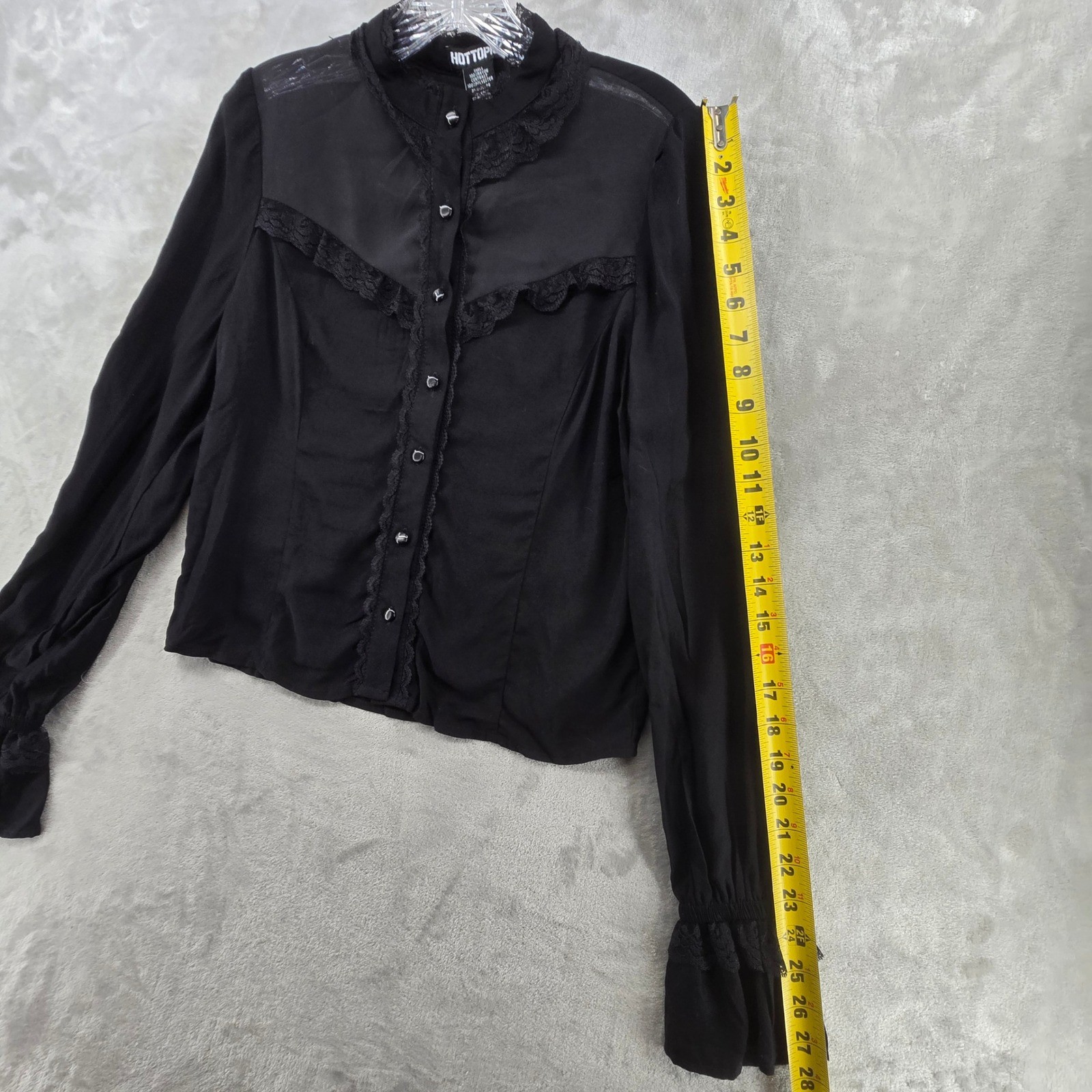 Hot Topic Women XS Button Down Black Lace Trim Victorian Gothic Blouse