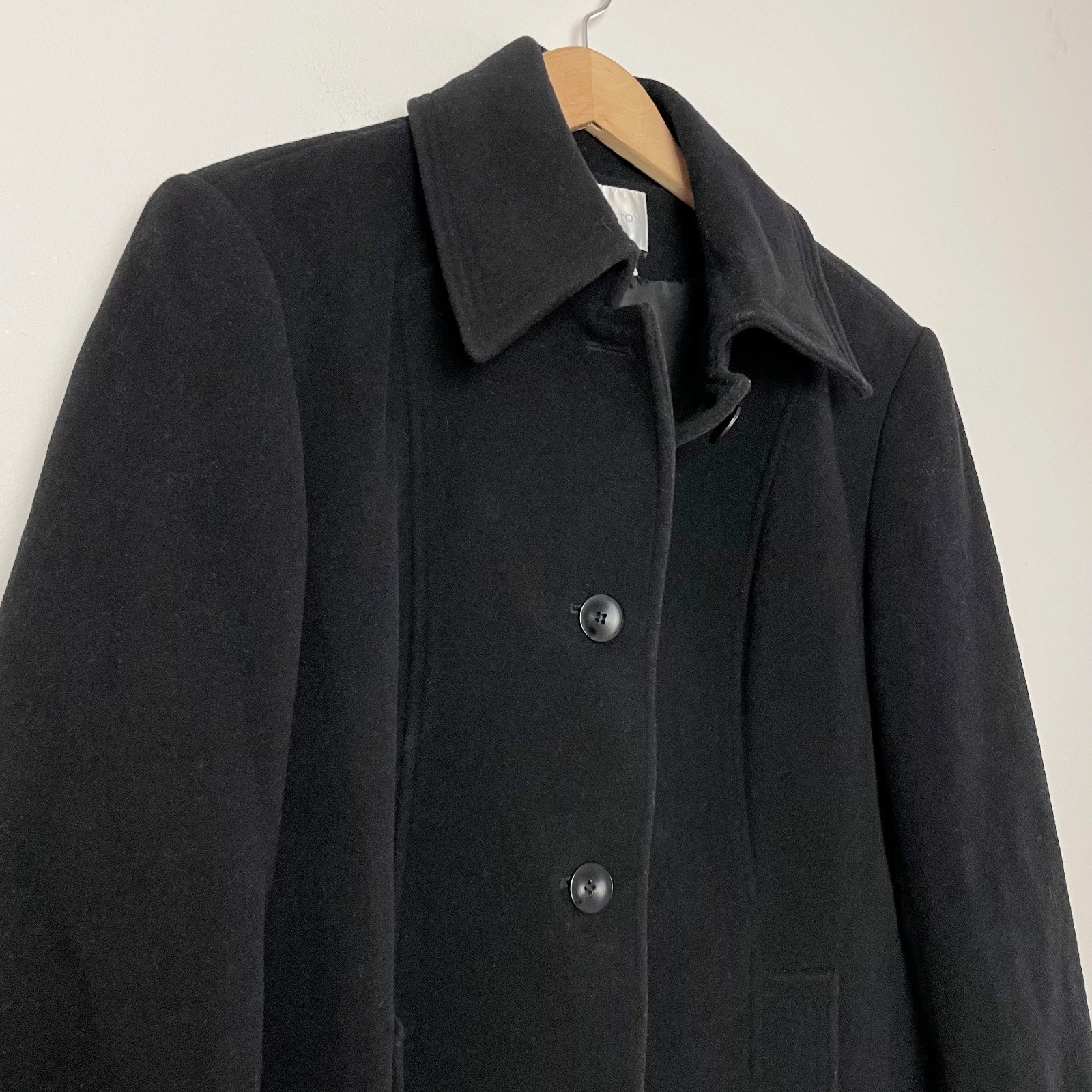 Black Wool Blend Pea Coat Large Minimalist Preppy Quiet Luxury Old Money Classic