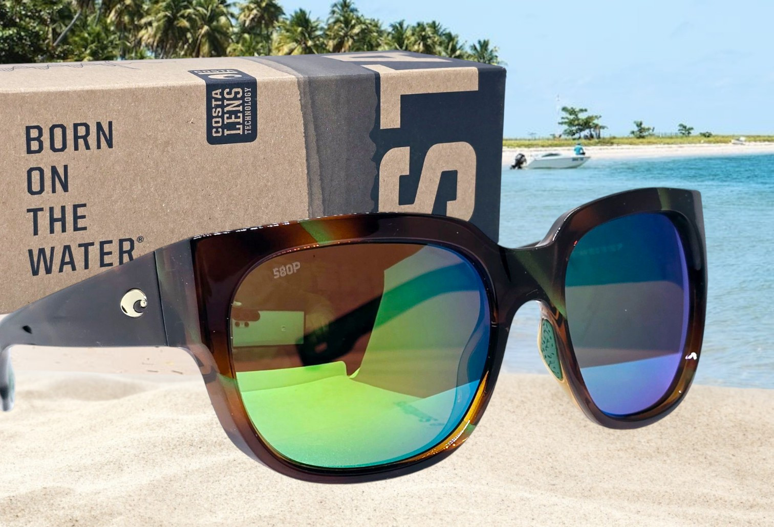 COSTA DEL MAR palm tortoise/green mirror WATERWOMAN polarized 580P sunglasses