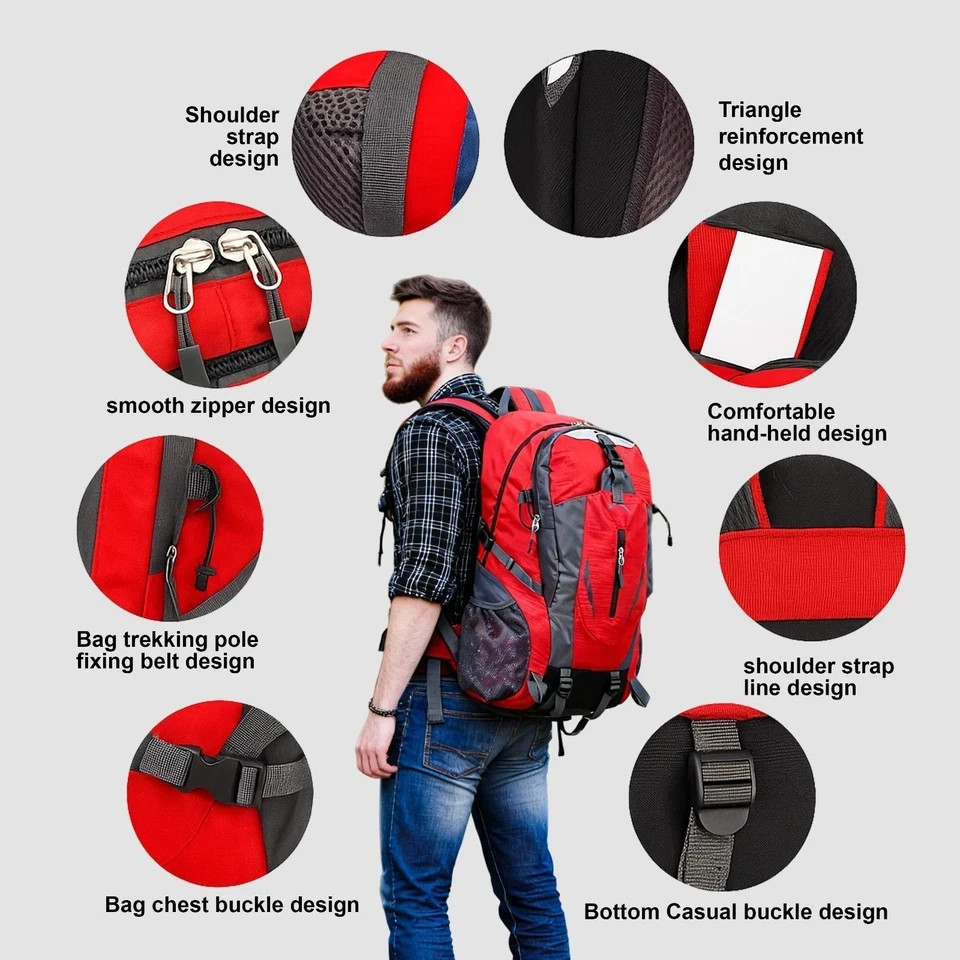 Men Women School Book Bag Rucsack Camping Hiking Backpack 40L Large Bag USA