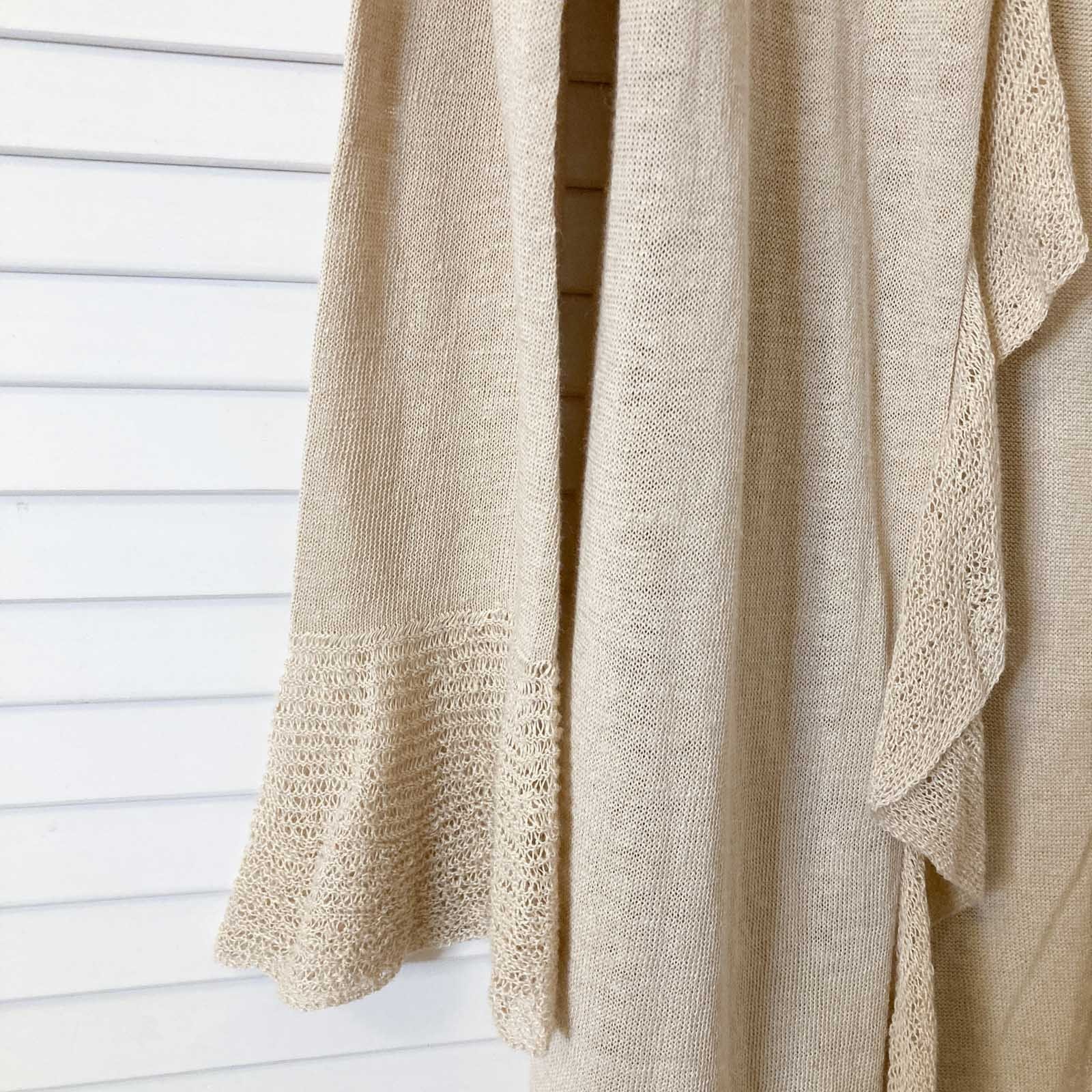 Autograph M&S Cardigan Size 12 Natural Beige Linen Blend Frill Trim Longline