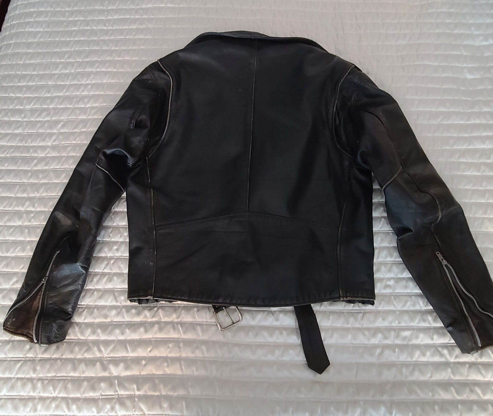 VTG Steer Brand Distressed Leather Motorcycle Biker Jacket Black Sz 42 USA- READ