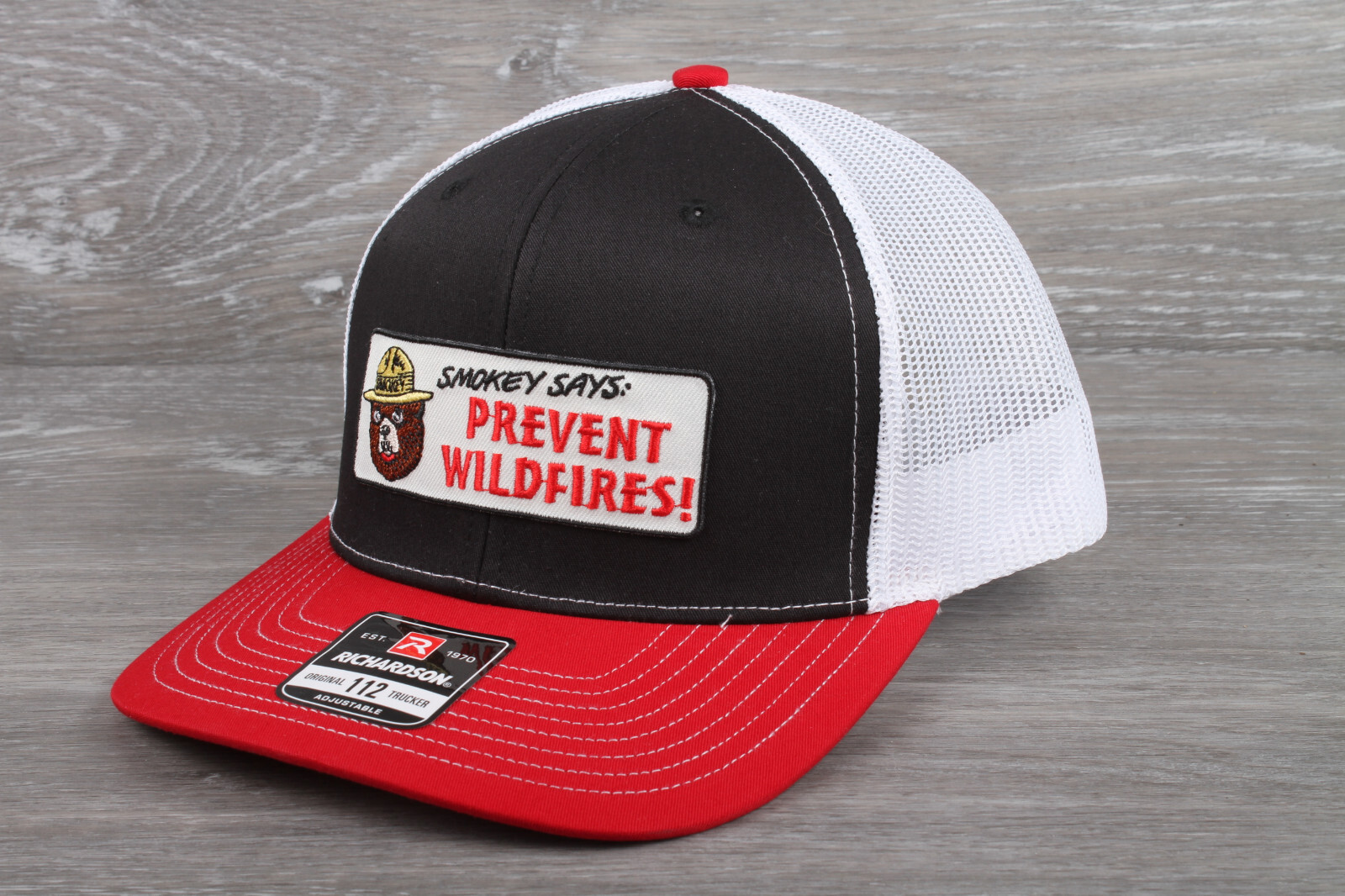 Vintage Smokey the Bear Prevent Wildfires Patch on a Richardson 112 Trucker Hat