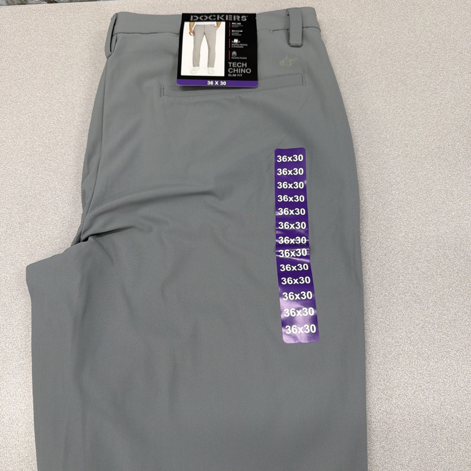 Dockers Pants Mens 36×30 Grey Slim Fit Straight Leg Tech Performance NEW