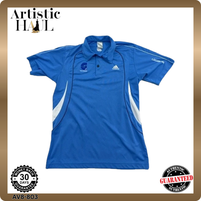 Adidas Polo Shirt Blue 3-Stripes Short Sleeve Size M 100% Polyester