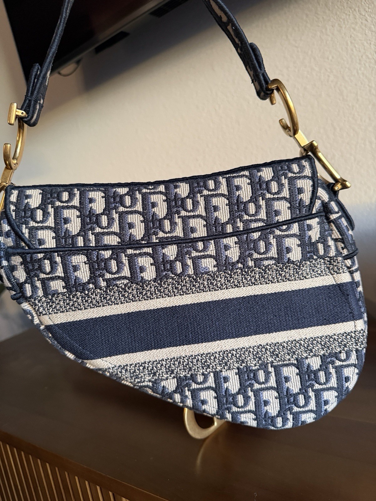 Dior Saddle Shoulder Bag Blue Canvas