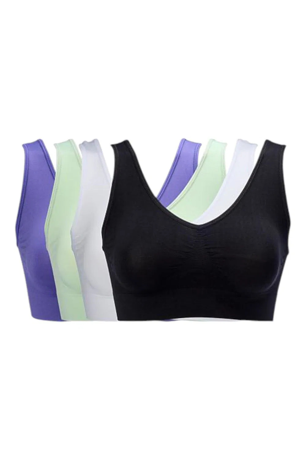 Rhonda Shear Women’s 4-pack Seamless Ahh Bra Blk/White/Violet/Seafoam