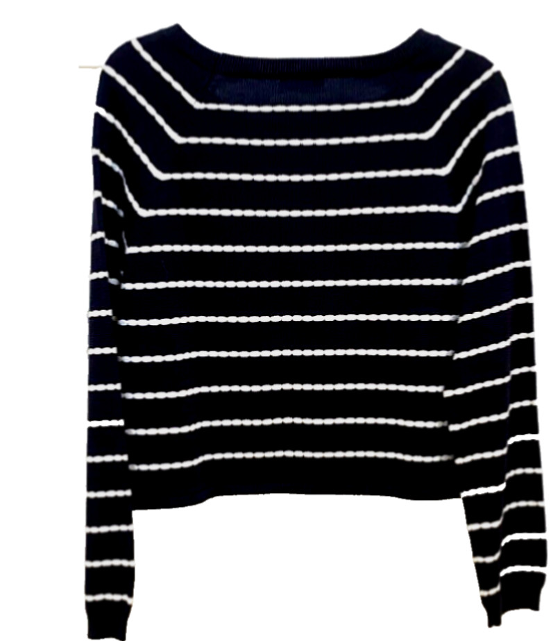 Lynn $79 Women’s M. Pullover Sweater Navy Blue w/White Pearl-Chain /Contrast Hem