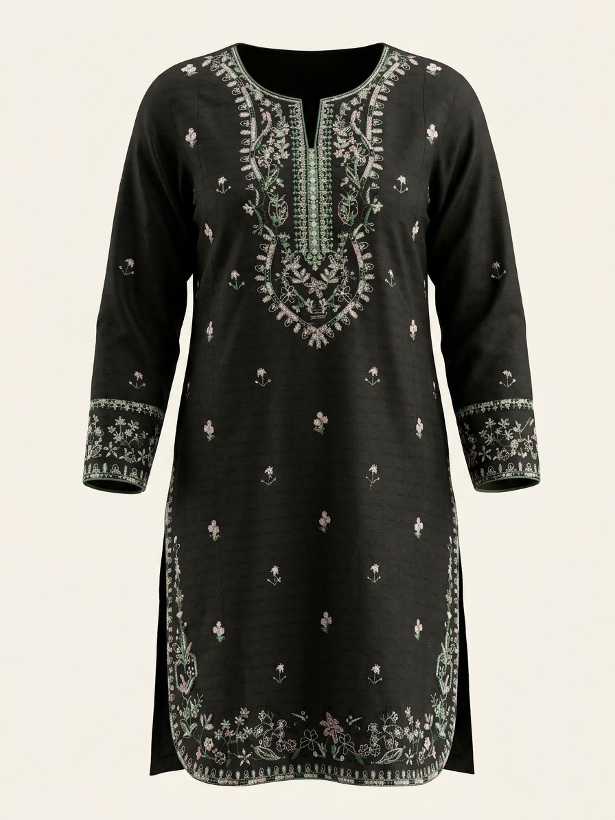 Women’s Black Embroidered Suit Pakistani Ethnic – Standard Size
