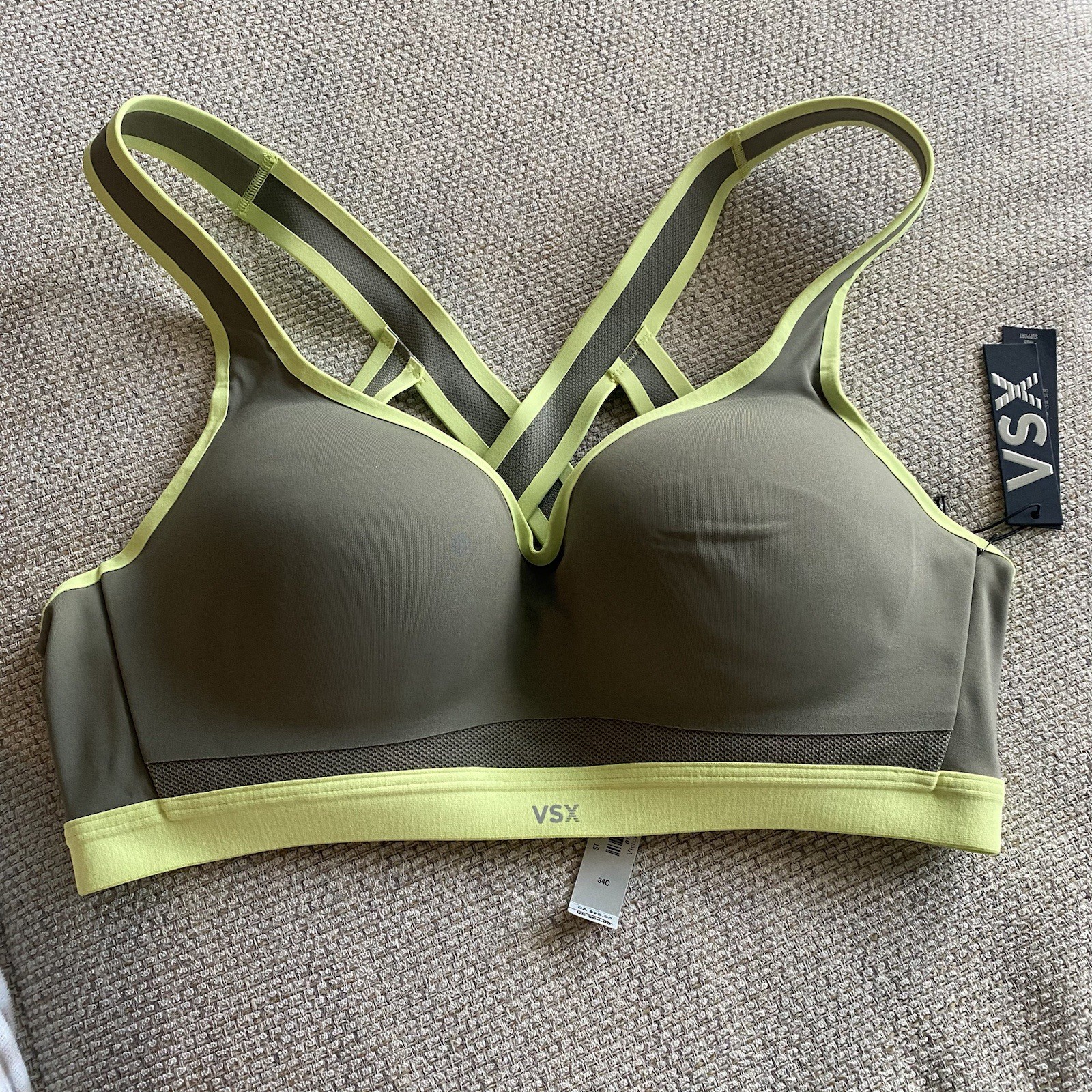 VSX Victoria’s Secret Incredible Max High Support Sports Bra 36D Olive Neon