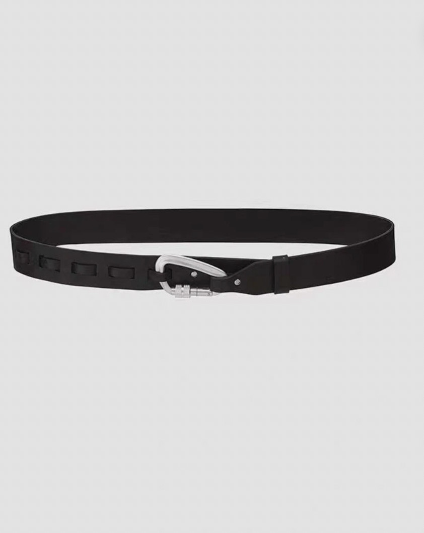 BELT BLACK Heliot Style Emil Metal Carabiner Silver Buckle Calf Leather Unisex