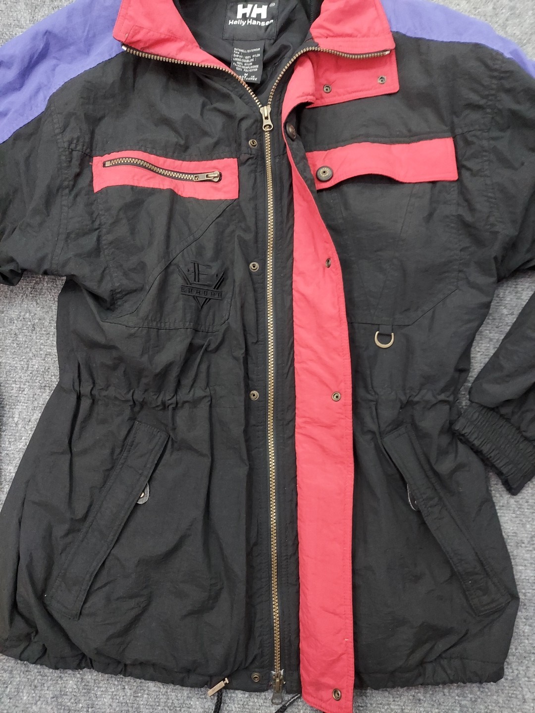 Vtg 80s 90s Helly Hansen Ski Jacket Europa Medium Black Purple Colorblock zip