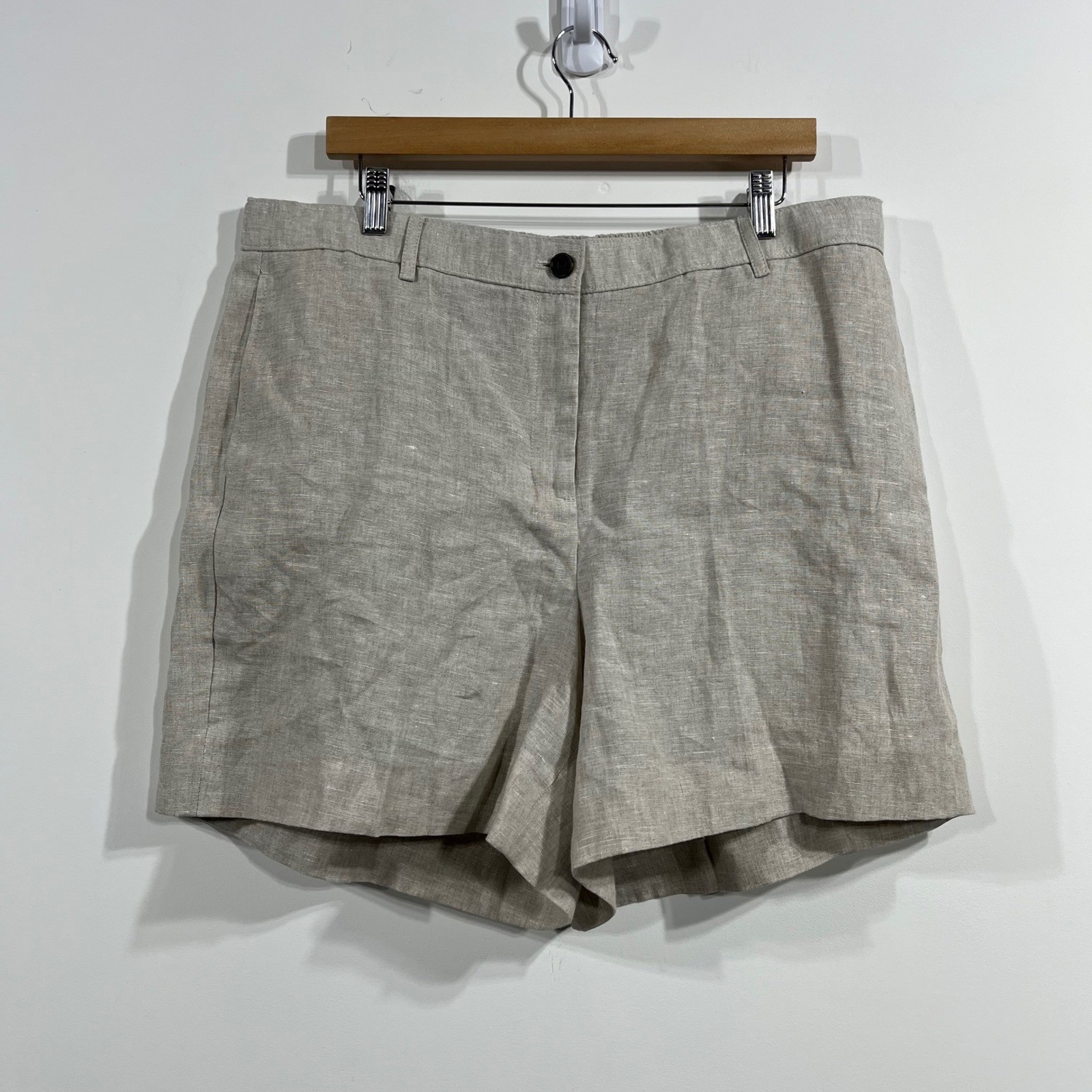 J.Crew Womens Beige Linen Shorts Elastic Back Waist Flat Front Old Money Preppy