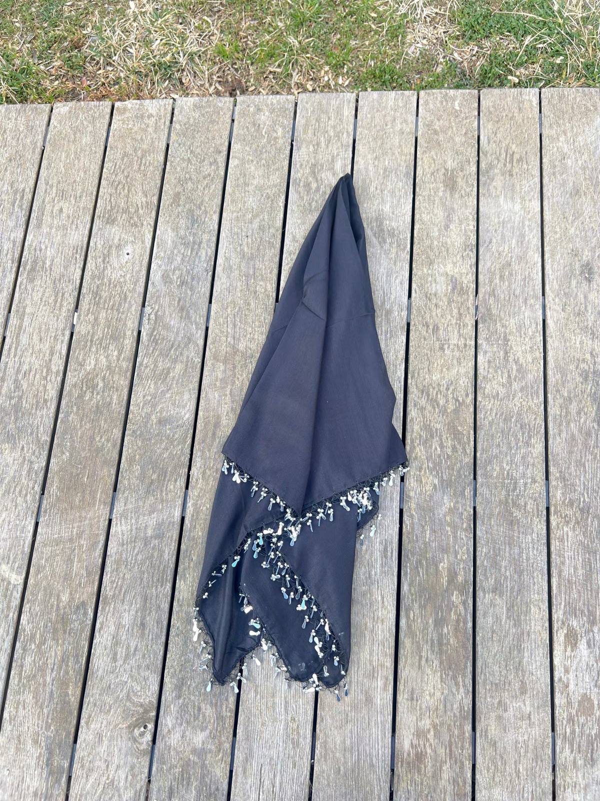 Handmade Black Turkish Crochet Edge Yazma Headscarf Cotton Unique Boho Vintage