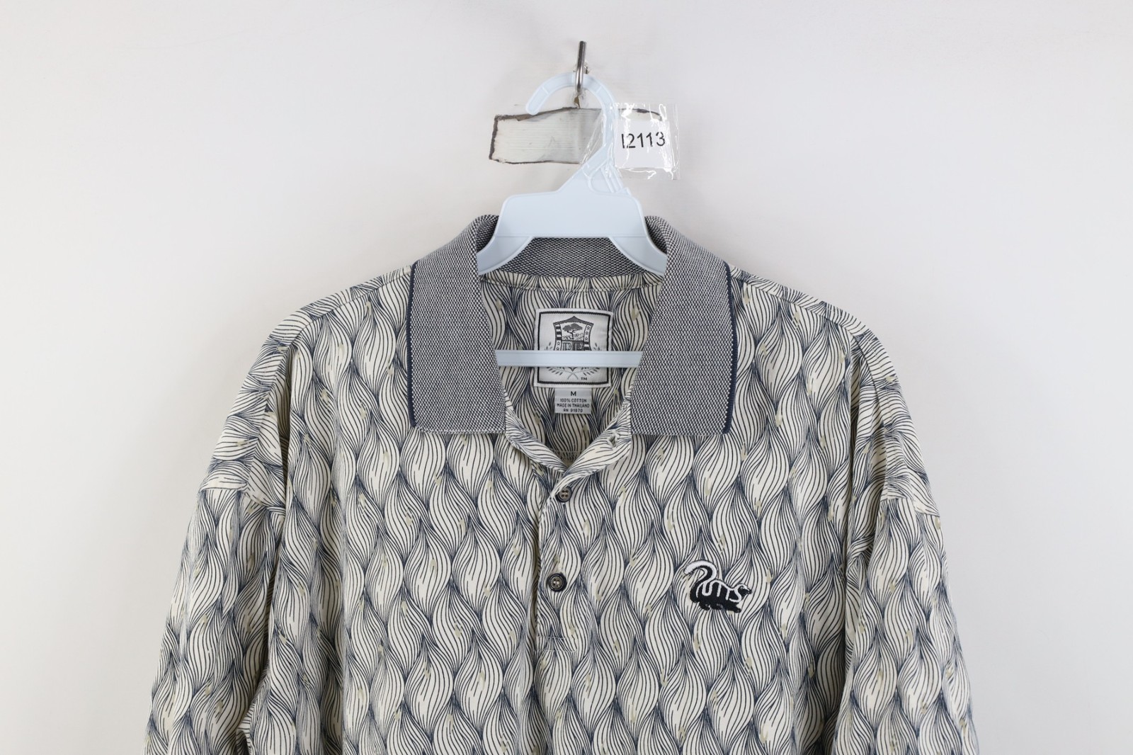 Vtg 90s Pebble Beach Mens Medium Faded Geometric Skunk Golf Polo Shirt Cotton