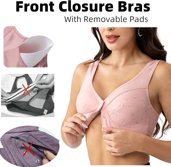 7 Pcs Daisy Bras Older Women Wireless Snap Closing Bra Comfort Senior Bra US