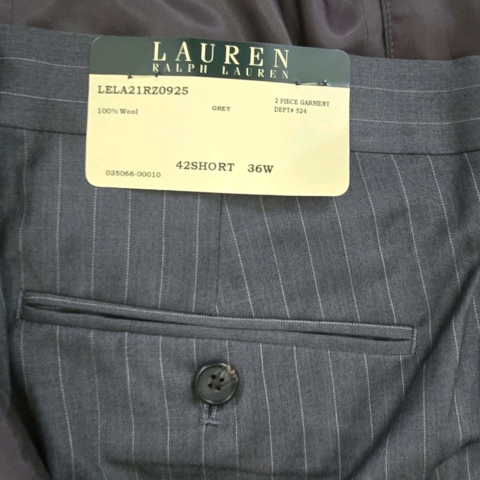 Lauren Ralph Lauren Gray Pinstripe Wool 2-Piece Suit 42 Short 36W 2-Button