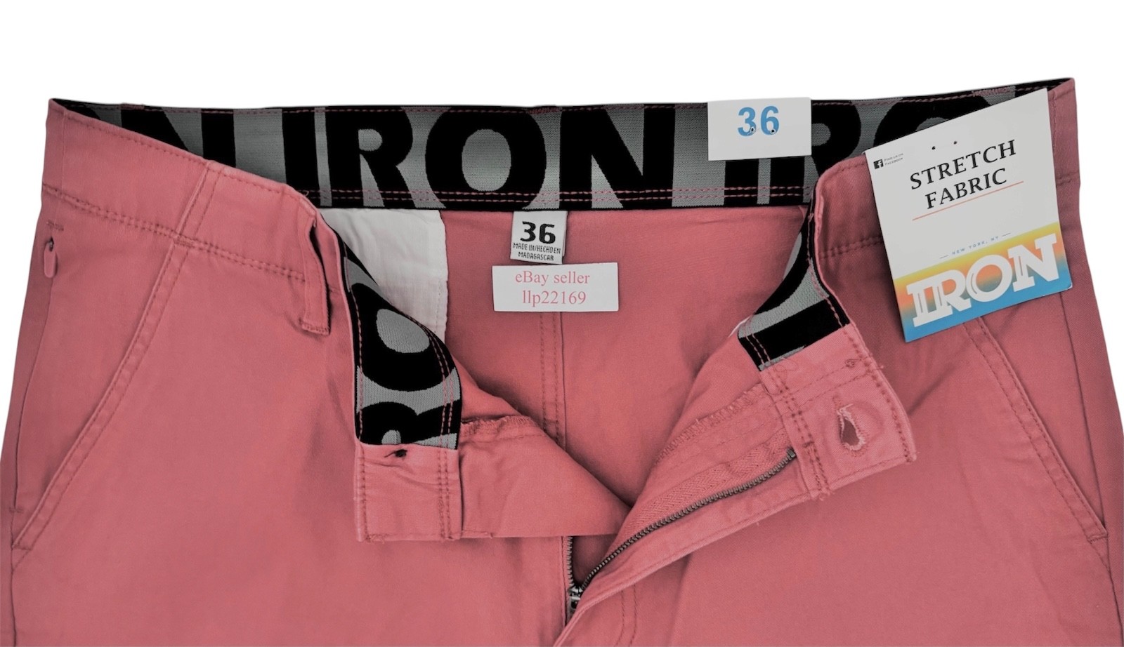 IRON CO Men’s Stretch Shorts (SIZE 36) Flex Waist Flat Front DARK CORAL New Tag