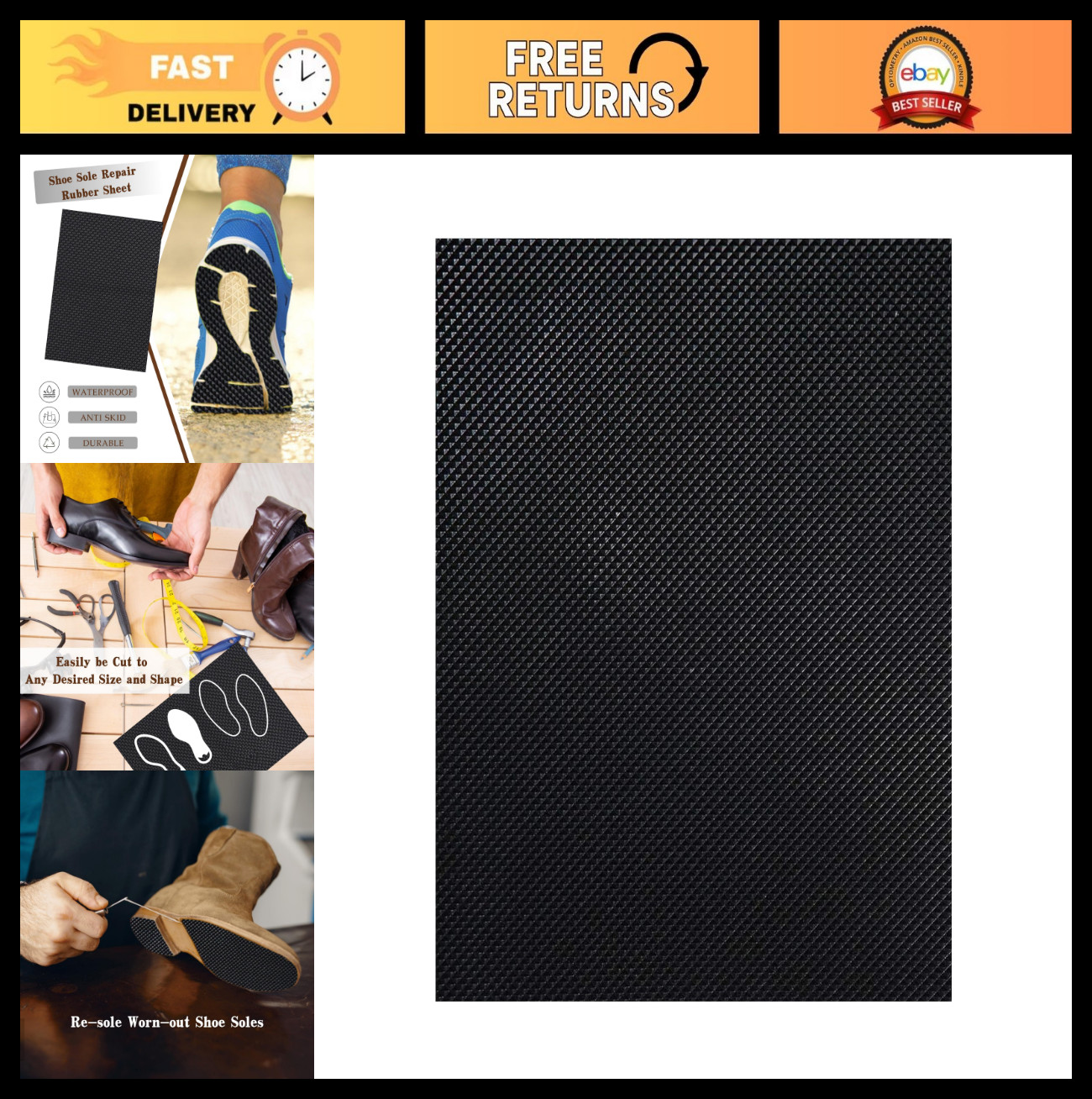 Shoe Sole Repair Rubber Sheet 3/16″ Thick – Replacement Soles for Boots & Shoes