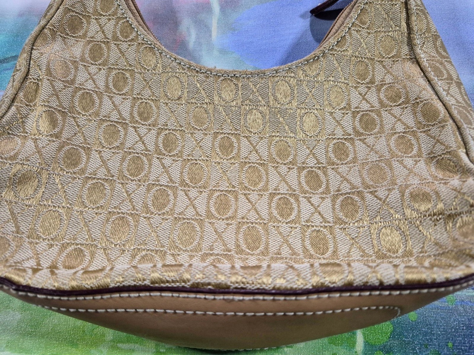 XOXO Vintage Monogram Jacquard Hobo Shoulder Bag with Orange Lining