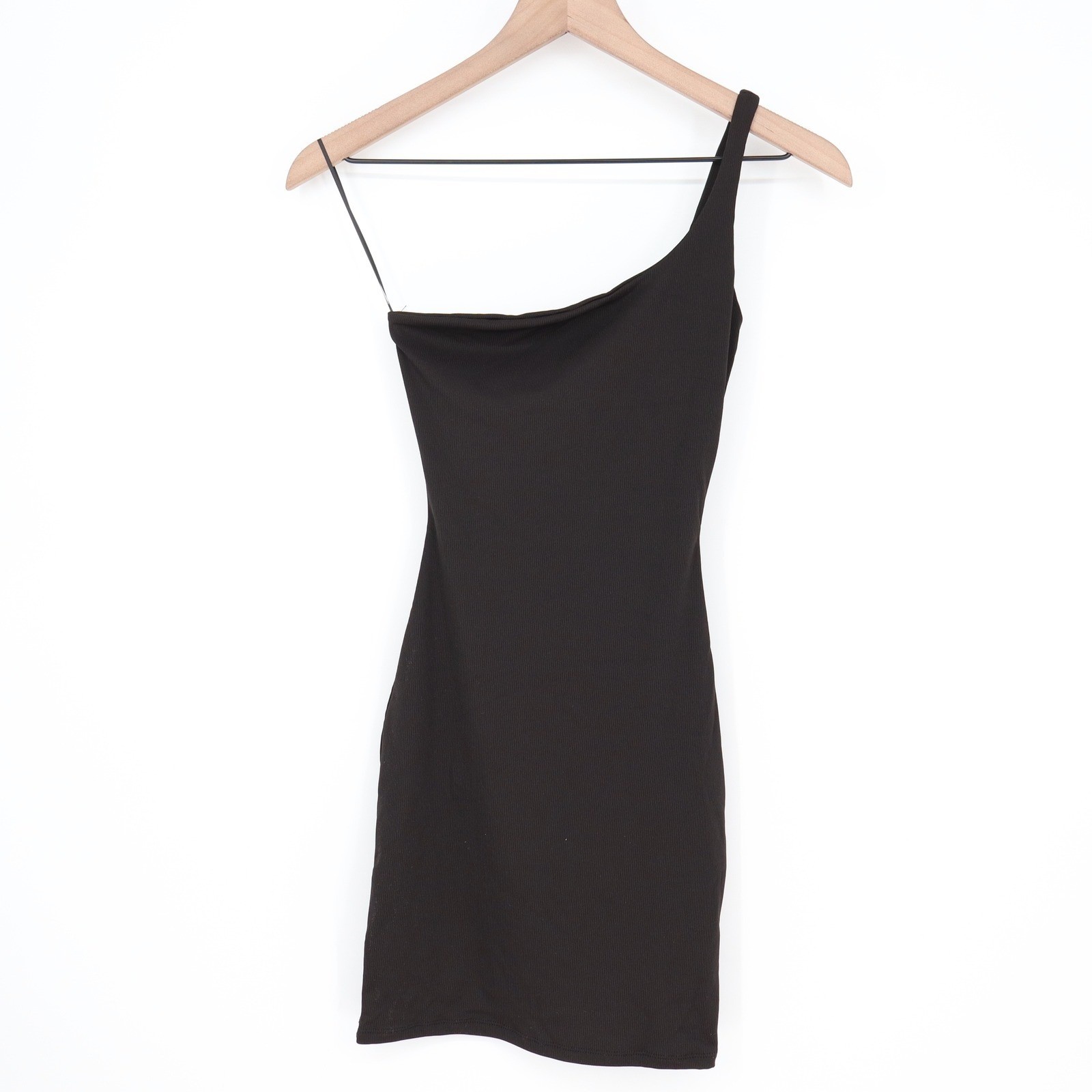 Naked Wardrobe Black One Shoulder Ribbed Mini Dress Womens Size L