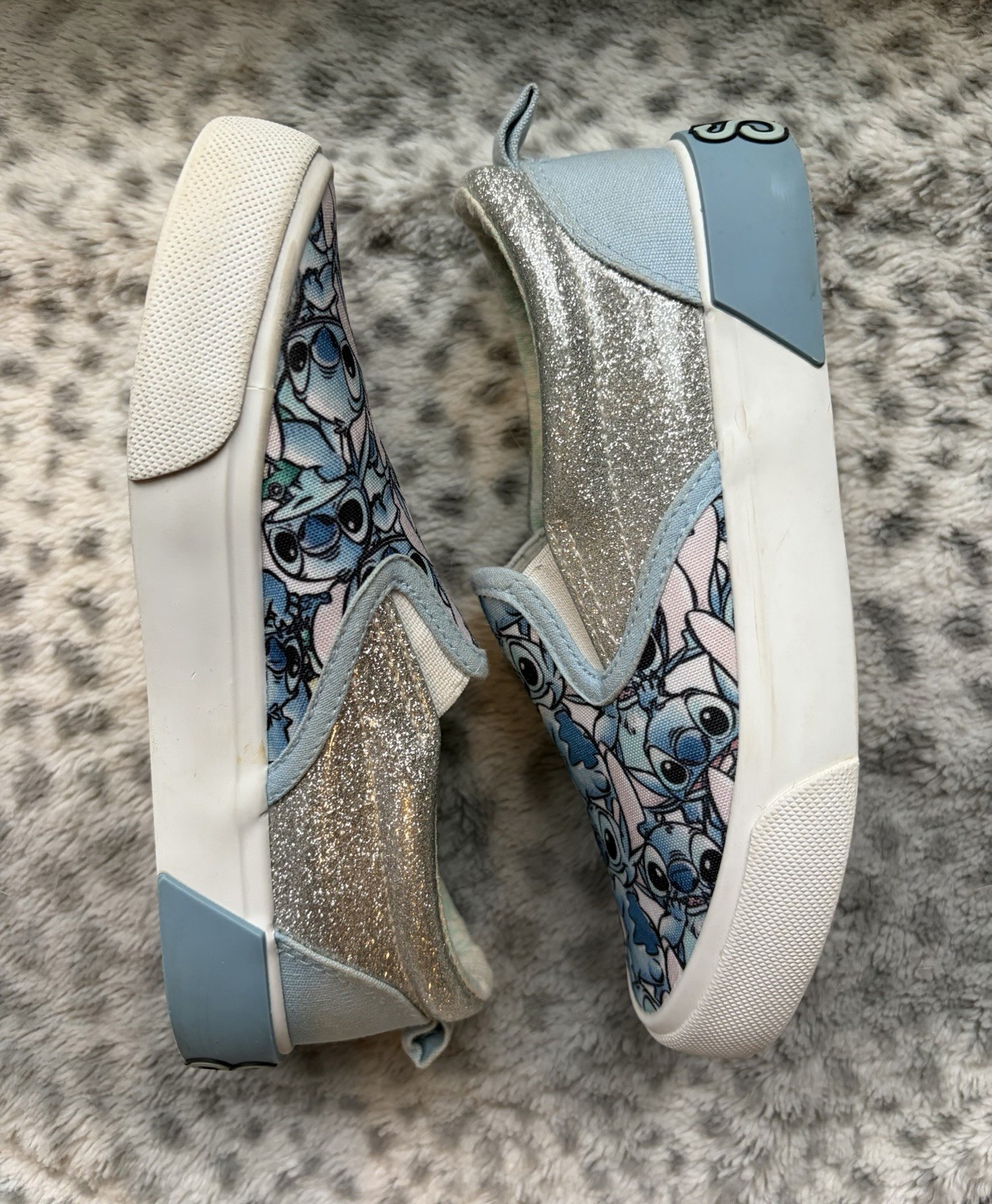 Disney GroundUp Lilo & Stitch Girls Slip-On Sneaker Shoes 1 Glitter Canvas Blue