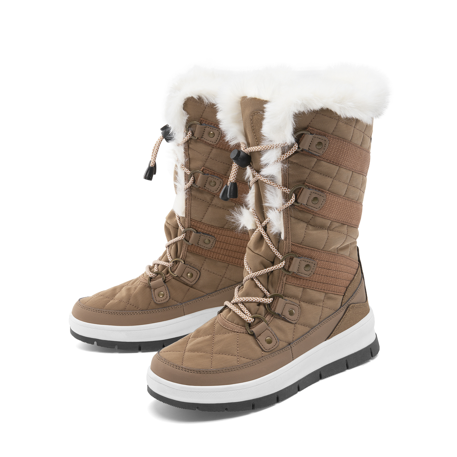 Women Snow Boots Classic Fur Lined Lace up Mid Calf Outdoor Indoor Ski Boots