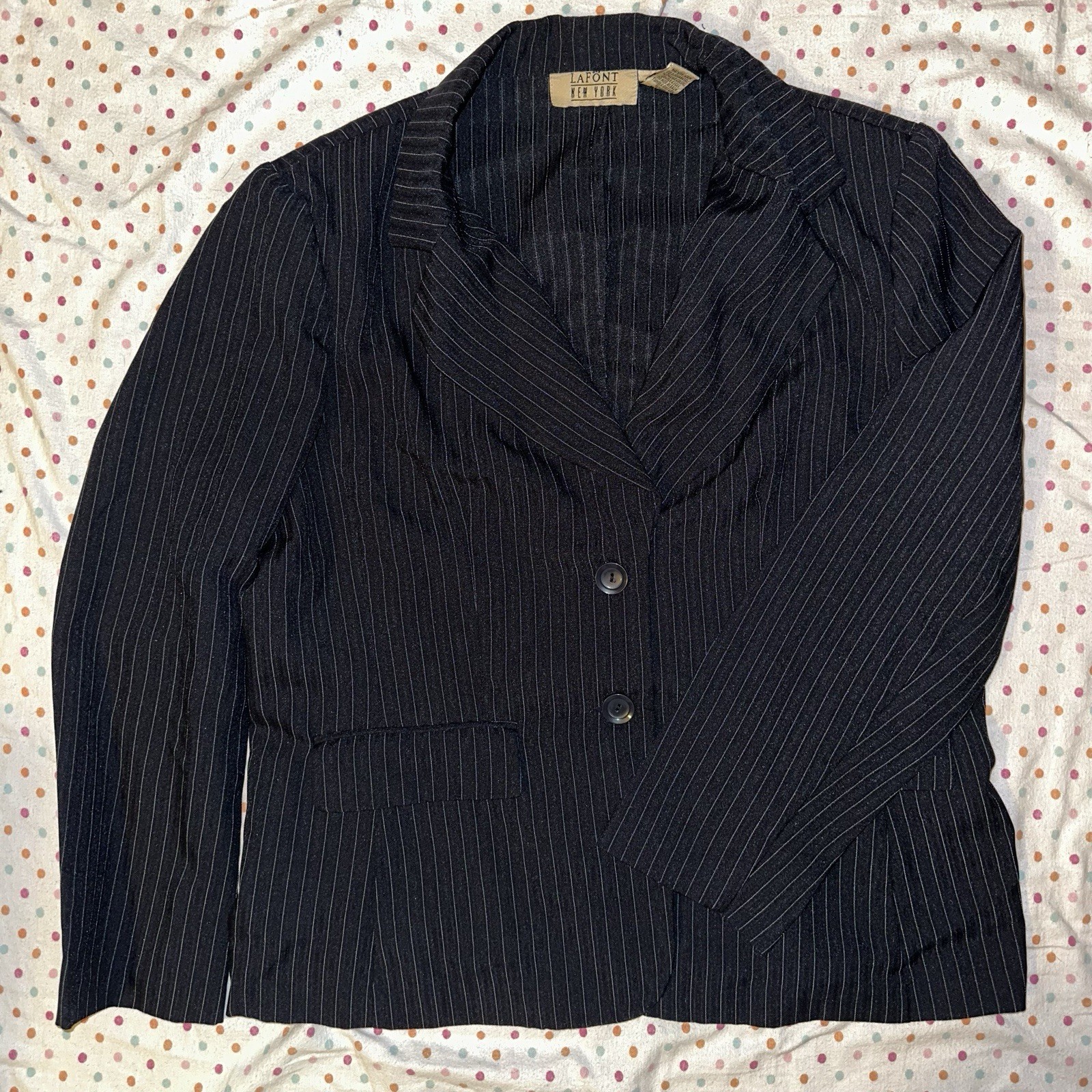 Lafont New York Women’s Black Pinstripe Blazer – Size 16 Notched Lapel
