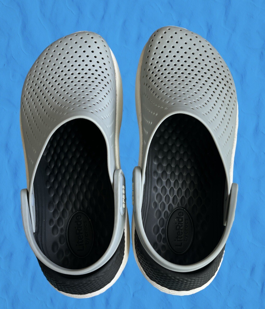 Crocs Unisex Grey Literide Comfort Slip-On Clogs Grey & Black Size Men 4 Women 6