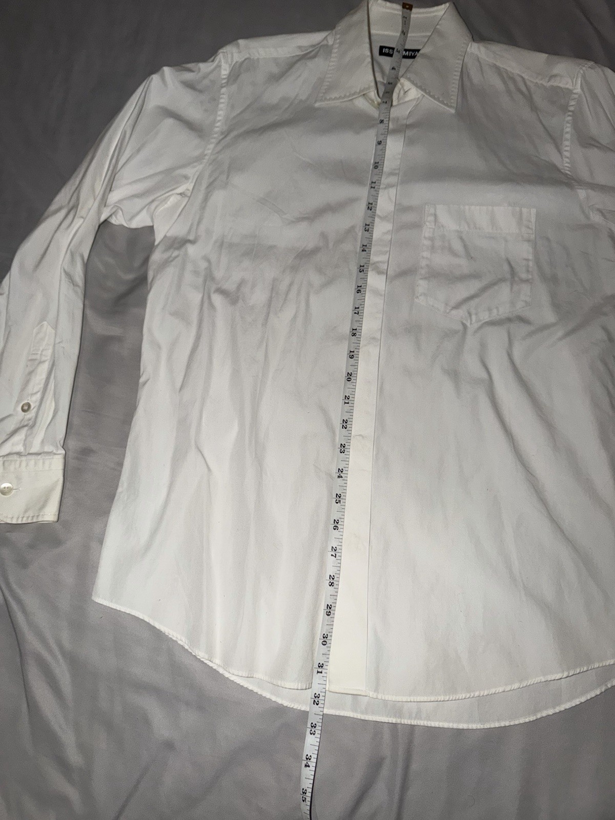 Issey Miyake White Cotton Solid Long Sleeve Point Collar Pocket Shirt Sz 3