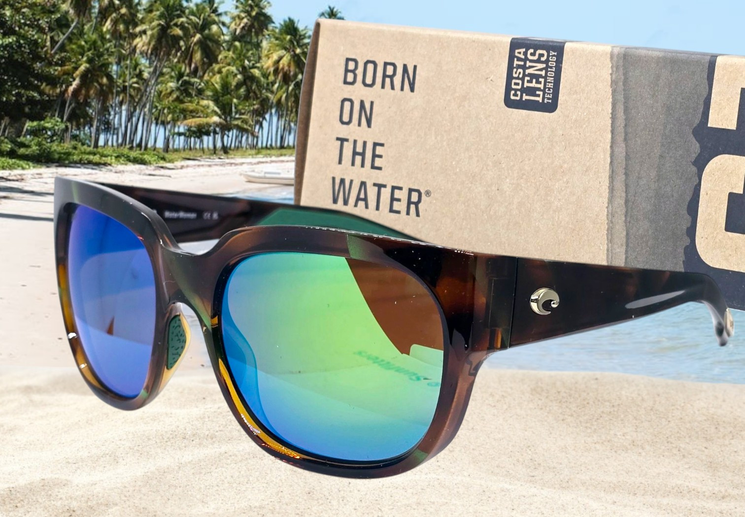 COSTA DEL MAR palm tortoise/green mirror WATERWOMAN polarized 580P sunglasses