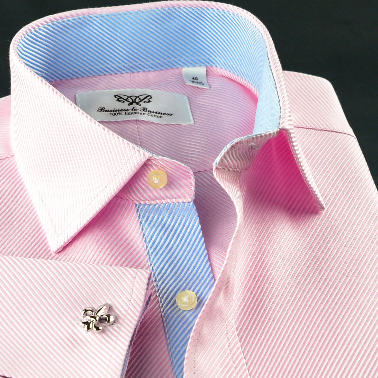 Elegant Pink Twill Double Ply 80’s Fine Wevon Formal Shirts Blue Twill Inner Top