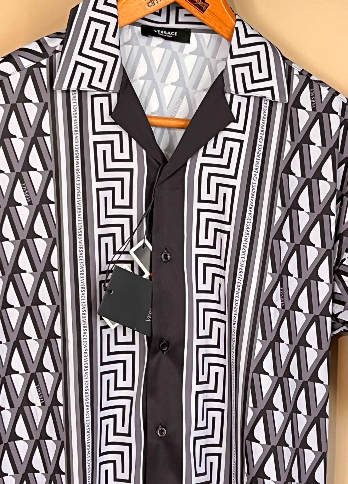 VERSACE Men’s V-Greca Shirt Medusa Button Down Thin Satin Shirt (No Custom Tax)