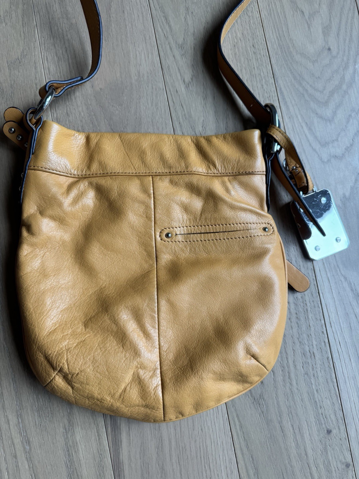 B Makowsky Leather Medium Gold Studded Crossbody Bag