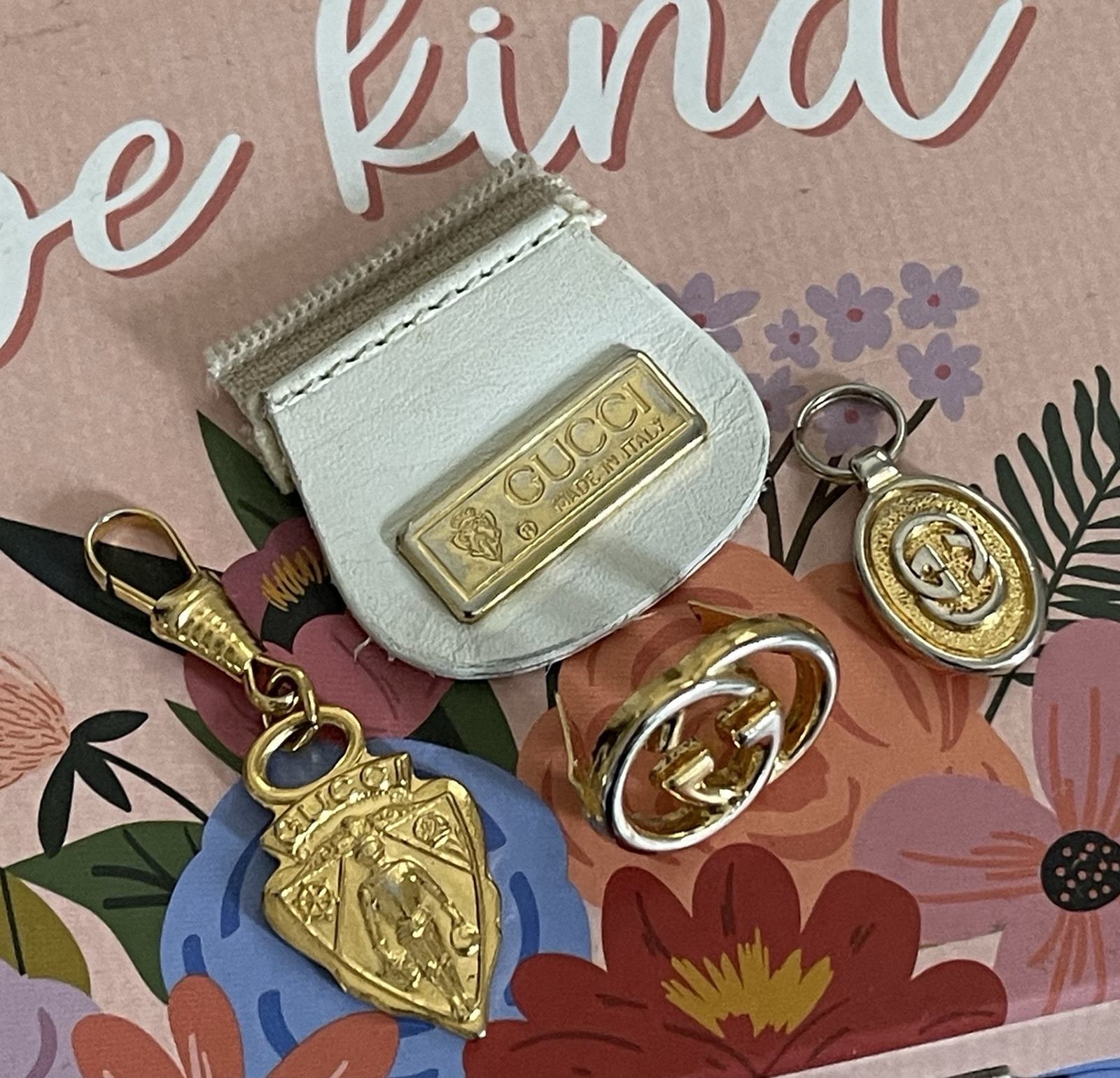 Lot Vtg Gucci Junk Bag Replacement Parts Zipper Pull Metal Logo Bar GG Emblem