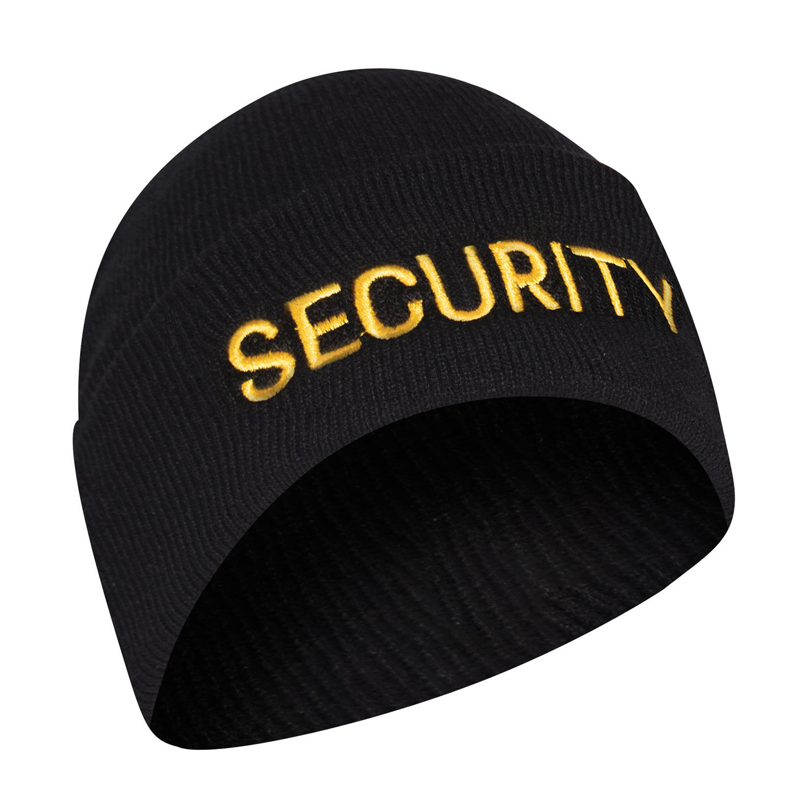 Black & Gold Embroidered SECURITY Watch Cap – Ski Hat Winter Hat 100% Acrylic